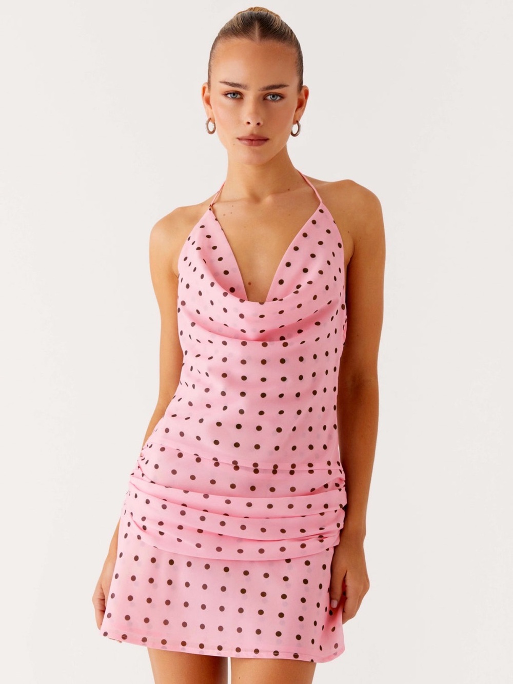 NWT Peppermayo Pink and Brown Polka Dot Halter Mini Dress Size 6